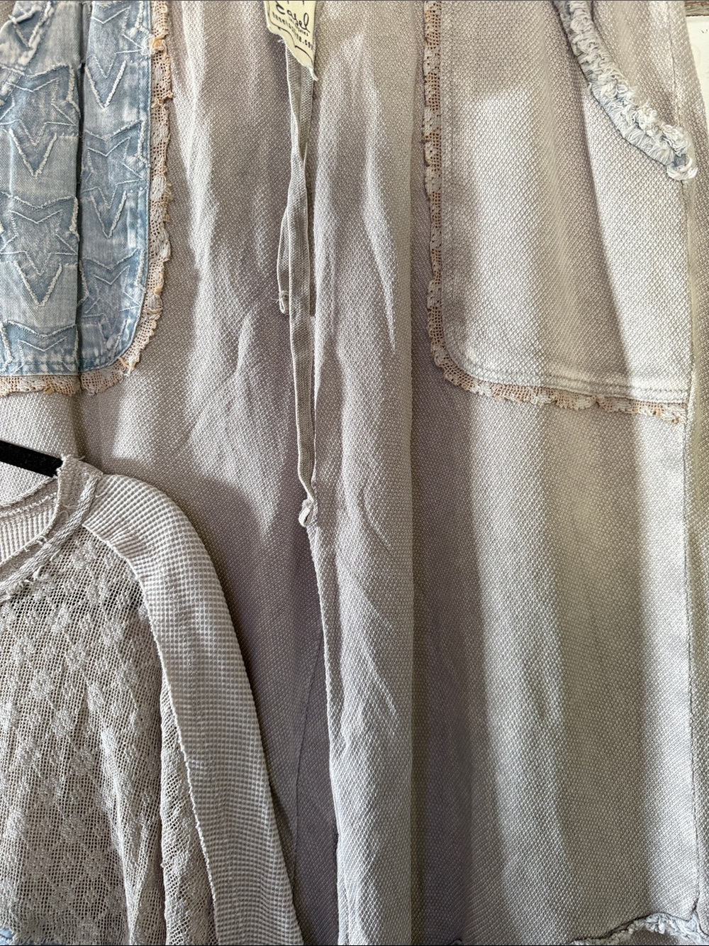 Easel Boho Wide Leg Pants and shirt in Faded Taupe with Patch Pocket new - Picture 6 of 15